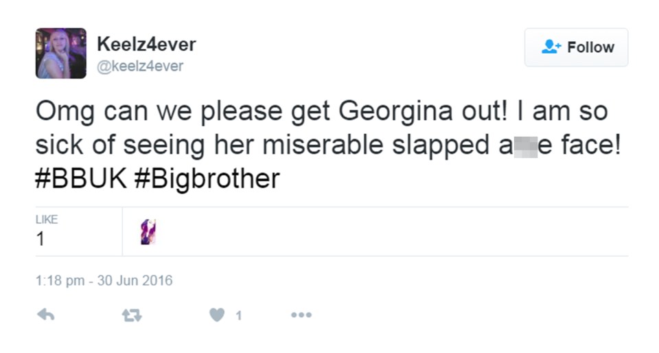 Georgina has been attacked on Twitter 