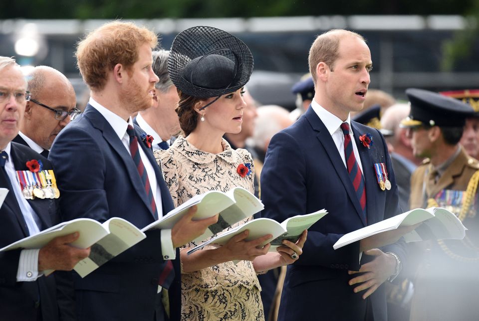  The Duke and Duchess of Cambridge and Prince Harry (left) during the memorial