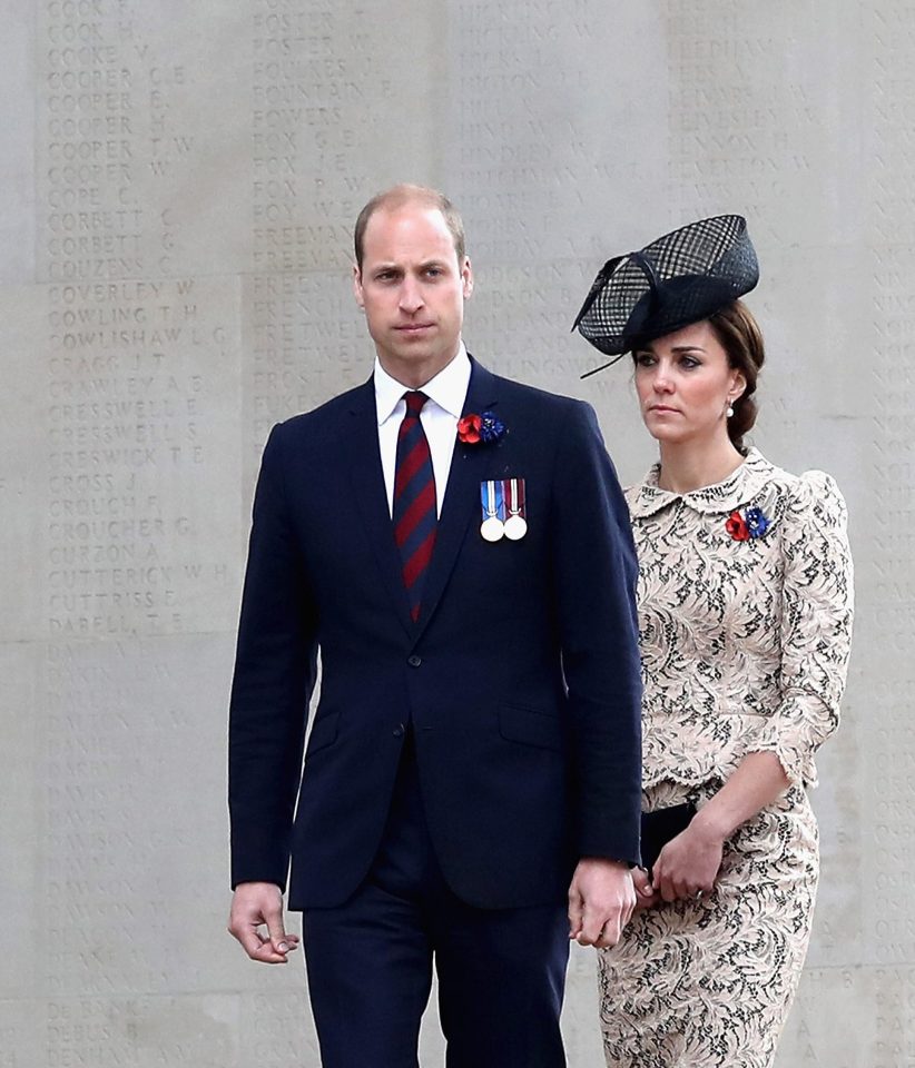  Kate and Wills walk past names of the missing on Thiepval Memorial