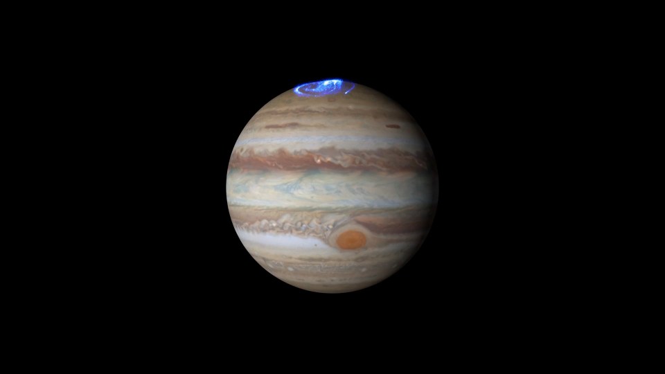 This Hubble Telescope picture shows distinctive aurora at Jupiter's poles