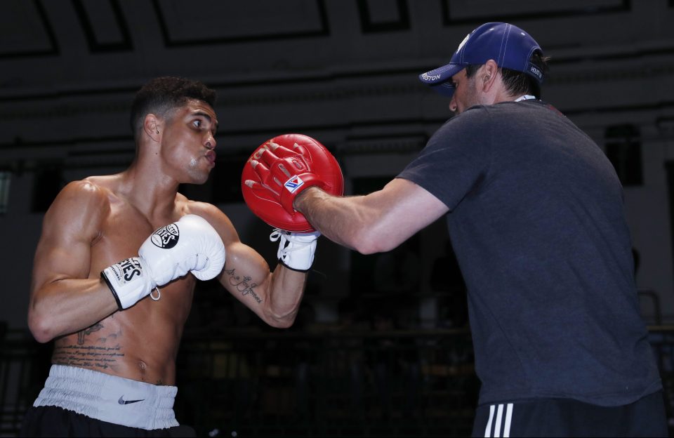 Anthony Ogogo puts himself through a pre-fight routine in public at York Hall in Bethnal Green 