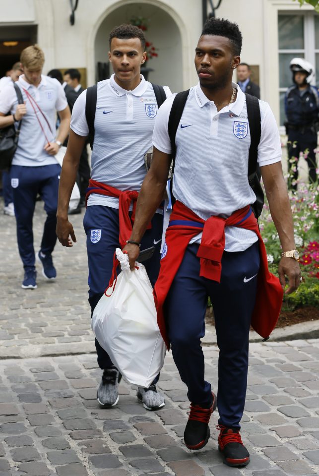 Sturridge and Alli leave the team hotel in Chantilly, France, after losing to Iceland 