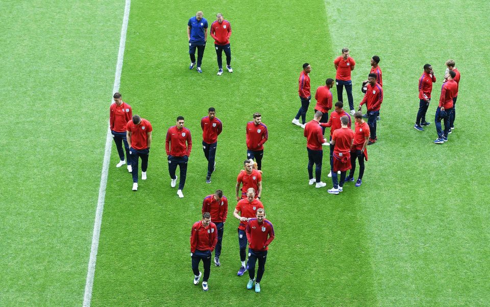 The England squad test the Saint-Etienne venue ahead of their Group B finale