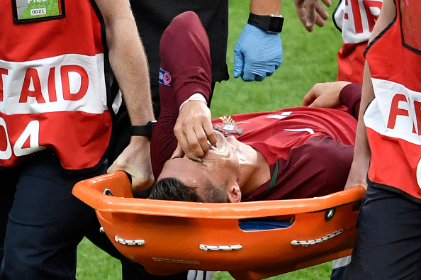 Cristiano Ronaldo was in tears as he was carried off on a stretcher