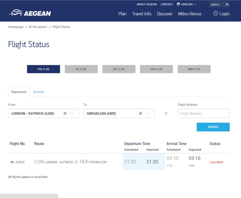 Cancelled… the Aegean website confirms the flight is grounded