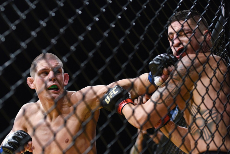 Joe Lauzon lands flush on the chin of Diego Sanchez