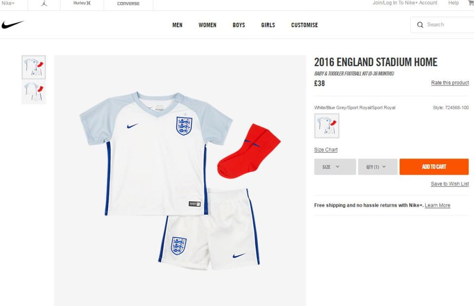  The official England kit is available for £38 from the Nike website