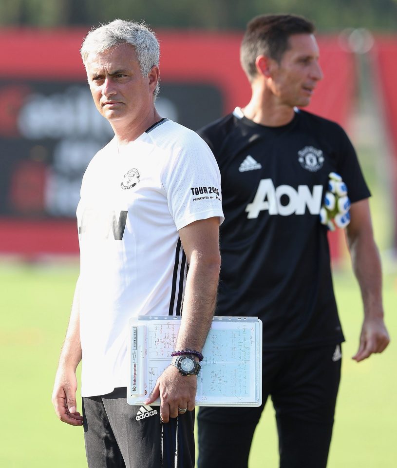 Jose Mourinho was pictured displaying his training tactics on the first day of Manchester United's pre-season tour of China