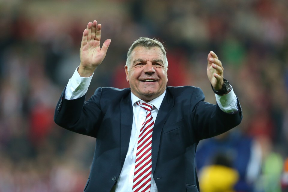 SUNDERLAND, ENGLAND - MAY 11: Sam Allardyce, manager of Sunderland celebrates staying in the Premier League after victory during the Barclays Premier League match between Sunderland and Everton at the Stadium of Light on May 11, 2016 in Sunderland, England. (Photo by Ian MacNicol/Getty Images)