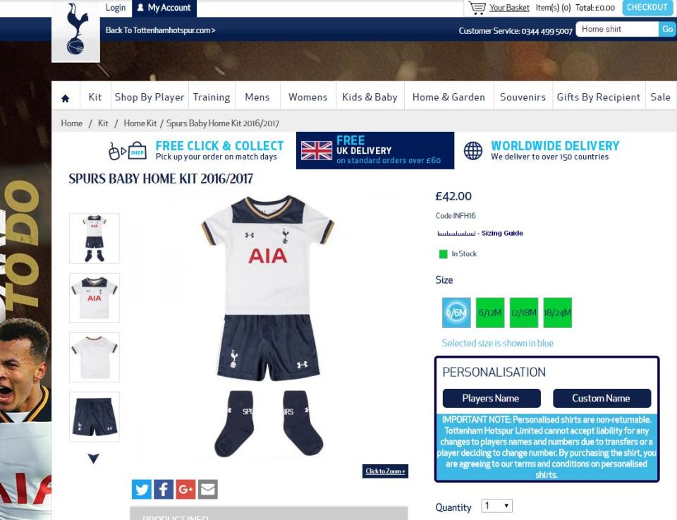  Tottenham charge a whopping £42 for their baby's Under Armour replica kit