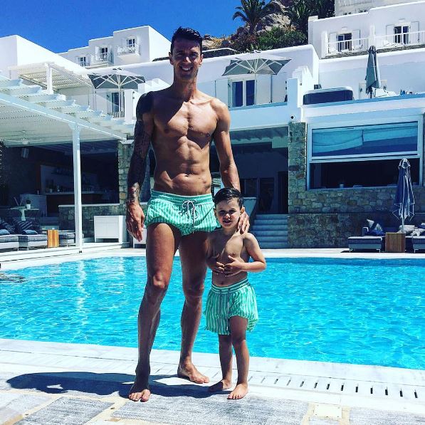  Jose Fonte poses with son Luca on a family holiday in Mykonos, Greece