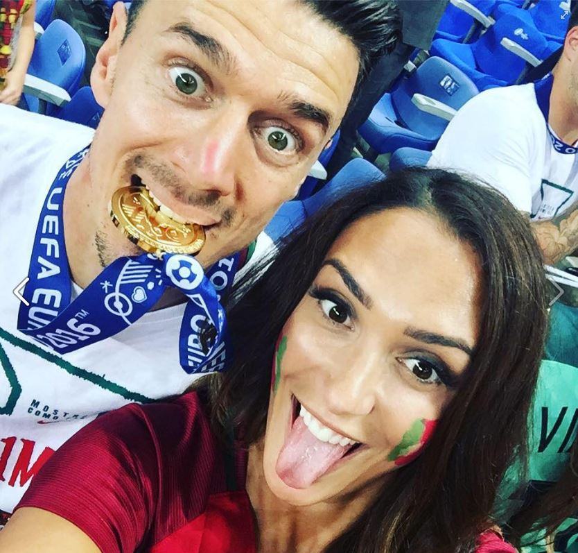  The husband and wife celebrate after Fonte helped Portugal win Euro 2016