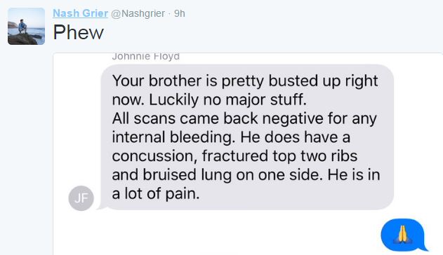 Nash Grier shared this update about his brother's condition to his 5.64 MILLION Twitter followers