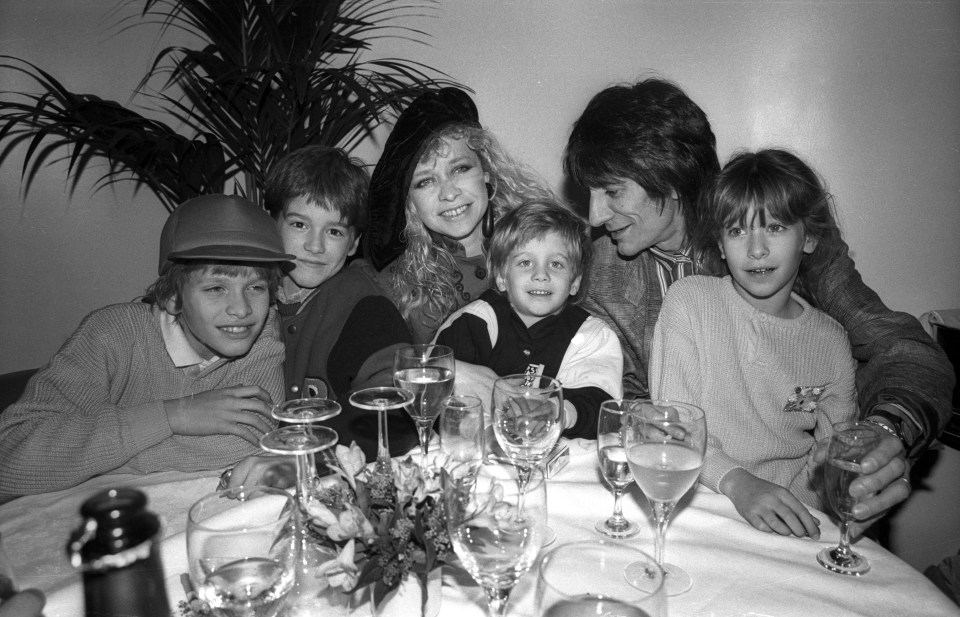  Ronnie Wood with wife Jo in 1988 with their children Leah and Tyrone, his son Jessee and her son Jamie