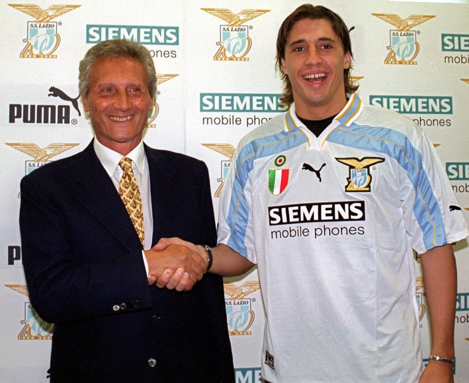  Hernan Crespo is presented after £35.5m move from Parma to Lazio in 2000