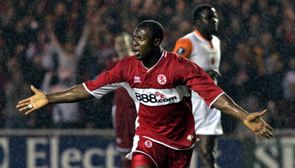  Aiyegbeni Yakubu celebrates scoring for Middlesbrough against Roma in 2006