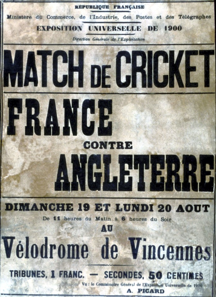  Poster promoting Match De Cricket, at Paris Olympics in 1900.