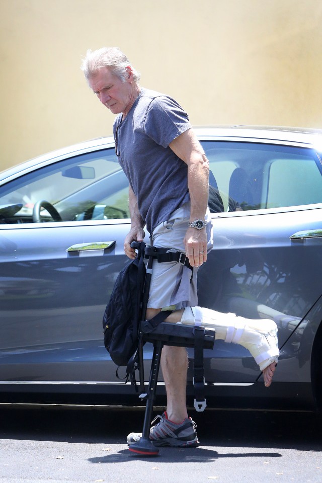  The actor hobbles in public after injuring his ankle during the on-set accident