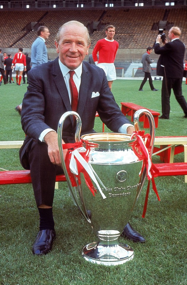 Jul 1968: Manchester United manager Matt Busby sits with the European Cup at Old Trafford in Manchester, England. United won the Cup by beating Benfica 4-1 at Wembley. Mandatory Credit: Allsport Hulton/Archive