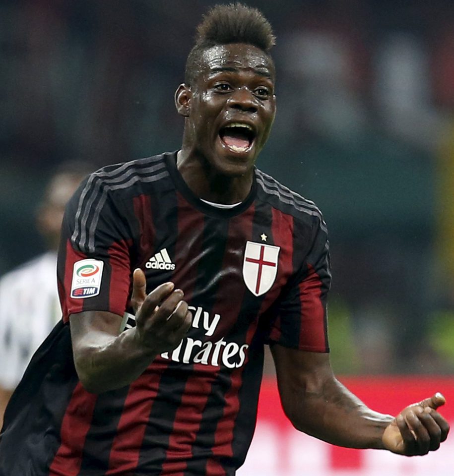 Mario Balotelli celebrates a goal for AC Milan