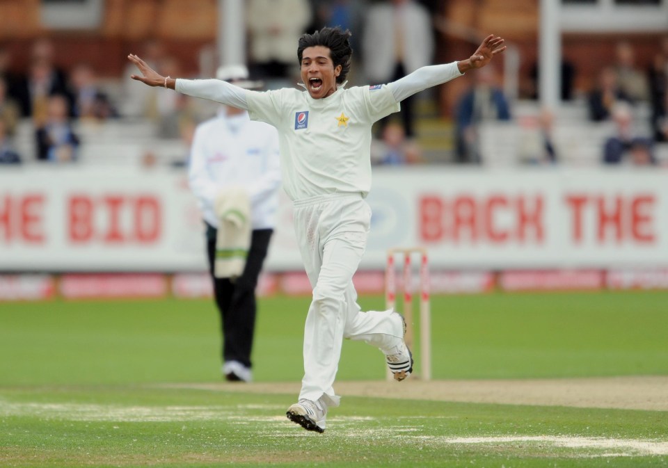  Amir celebrates claiming a five-wicket haul in the first innings of the 2010 Test