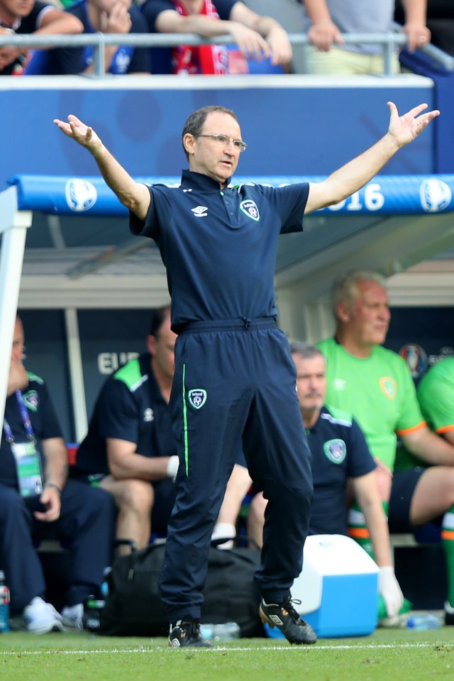  Martin O'Neill gesticulates at the Ireland players in France