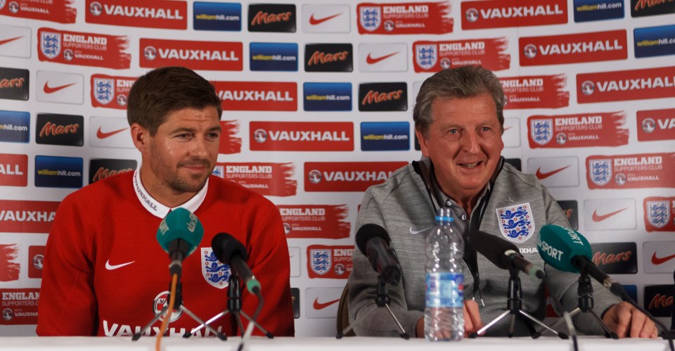 Roy Hodgson and Gerrard hold a press conference during the Liverpool man's time as skipper