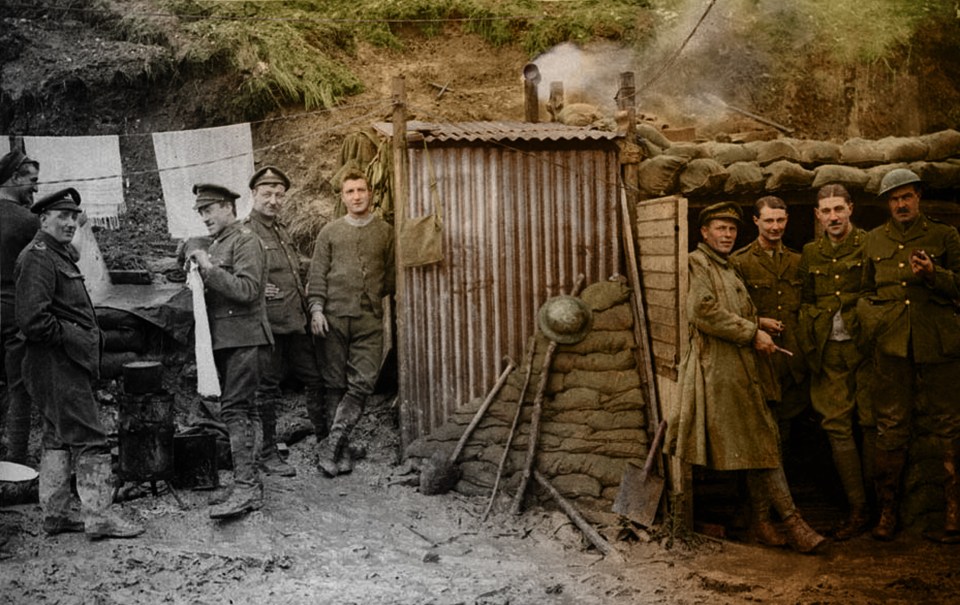  Artillerymen outside dugouts