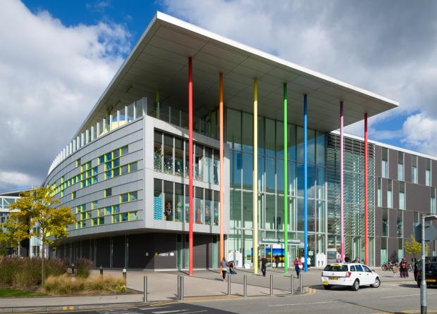 Central Manchester University Hospitals complex, off Oxford Road, Manchester, England, UK. Children's Hospital entrance.