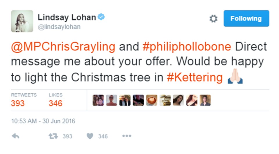 Lindsay said she'd be happy to switch on Kettering's Christmas lights