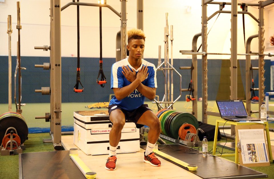 Demarai Gray performs some squats