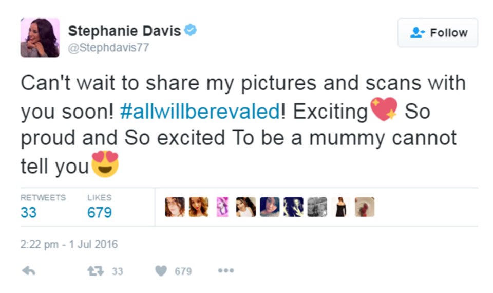  Stephanie Davis has promised that "all will be revealed" about her pregnancy