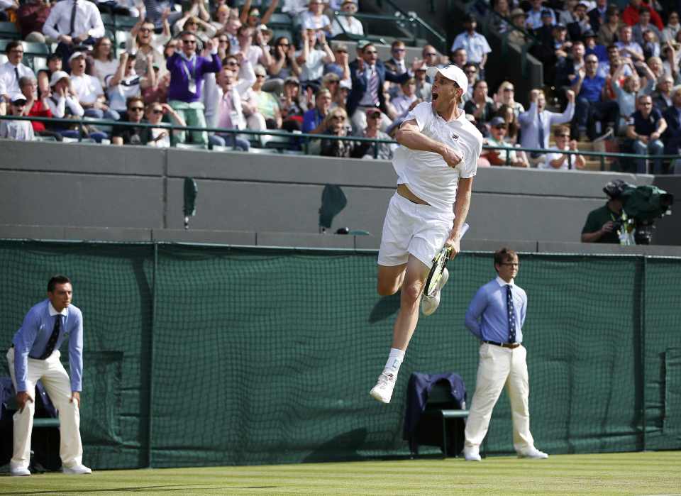  American ace Sam Querrey jumps for joy after beating Novak Djokovic