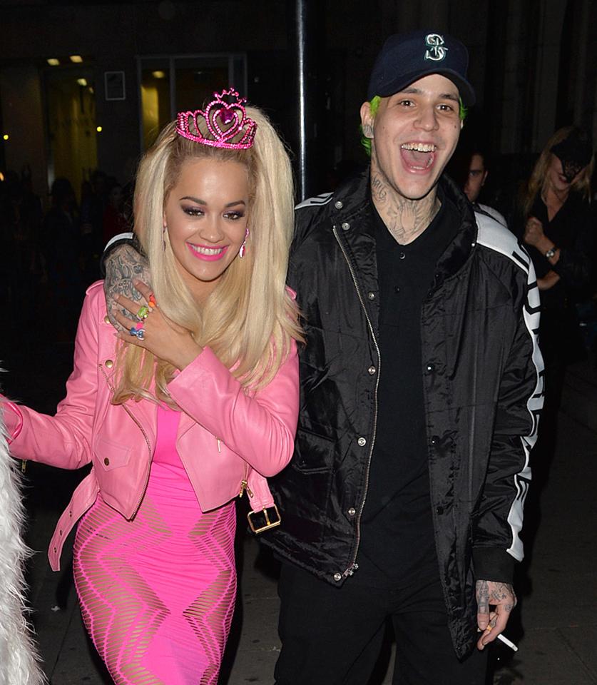 'Jonathan Ross' Halloween party - Arrivals. Rita Ora attends dressed as Barbie Featuring: Rita Ora,Ricky Hill Where: London, United Kingdom When: 01 Nov 2014