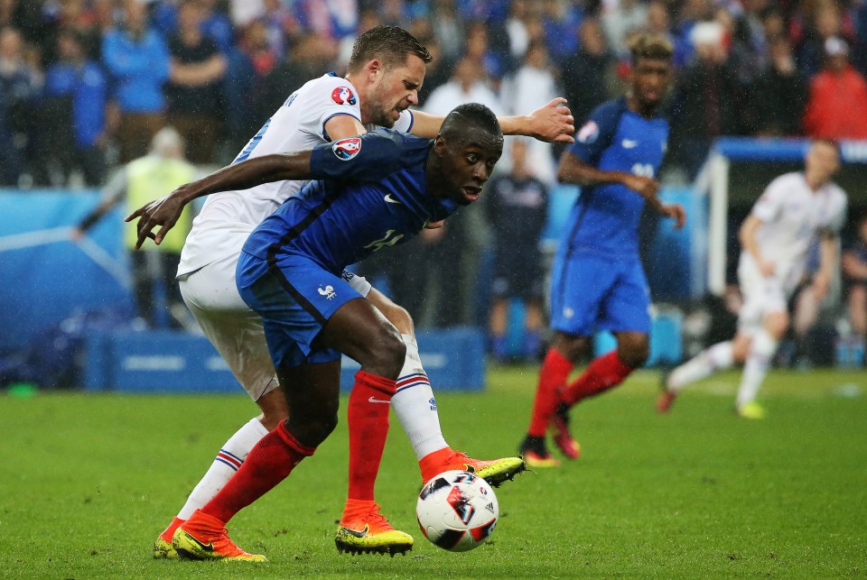  Matuidi hold off a challenge from Iceland defender Hordur Magnusson