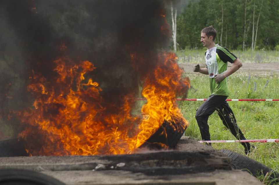 Flaming heck... fiery runners faced sprint sections lined with burning pyres