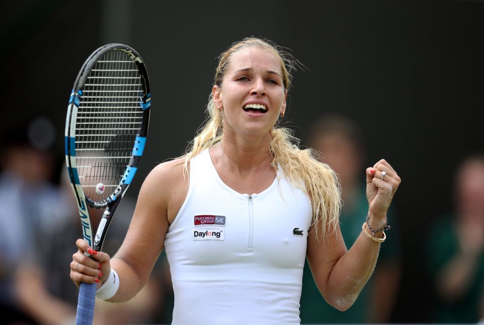 Dominika Cibulkova celebrates beating Agnieszka Radwanska 