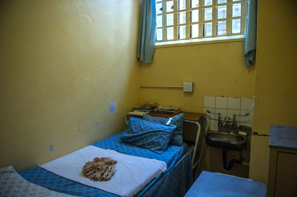 The prison cell where Oscar Pistorius stayed, at the Kgosi Mampuru II Prison, includes a small bed and barred windows