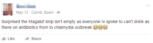 Brits have taken to social media to warn of the chlamydia outbreak experienced in Magaluf