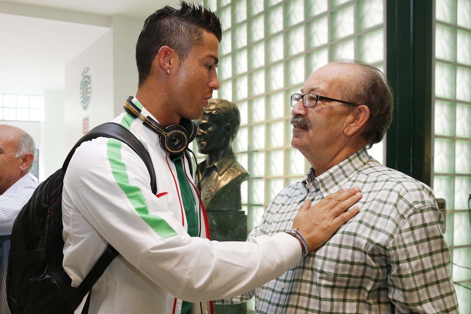  Aurelio Pereira is greeted by the man he discovered, Cristiano Ronaldo