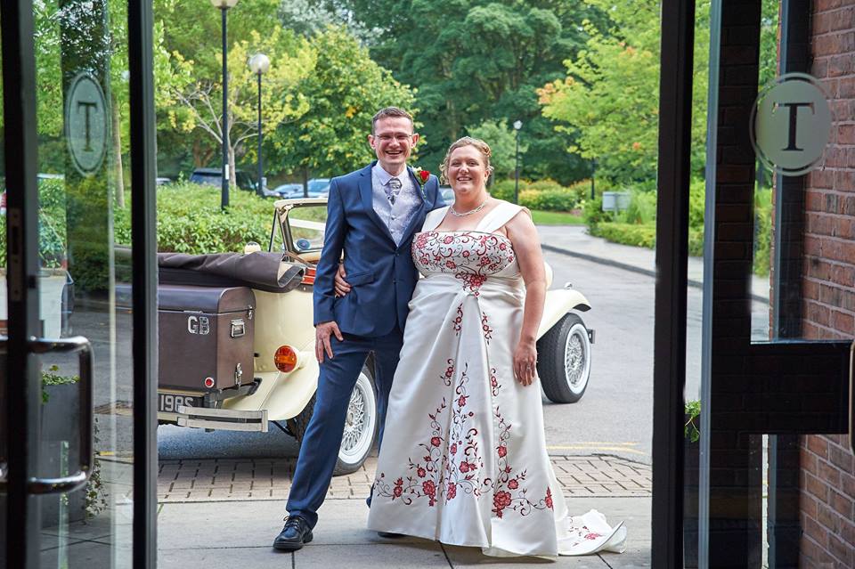  Nicola Radcliffe poses for a photograph with James in her doomed wedding dress