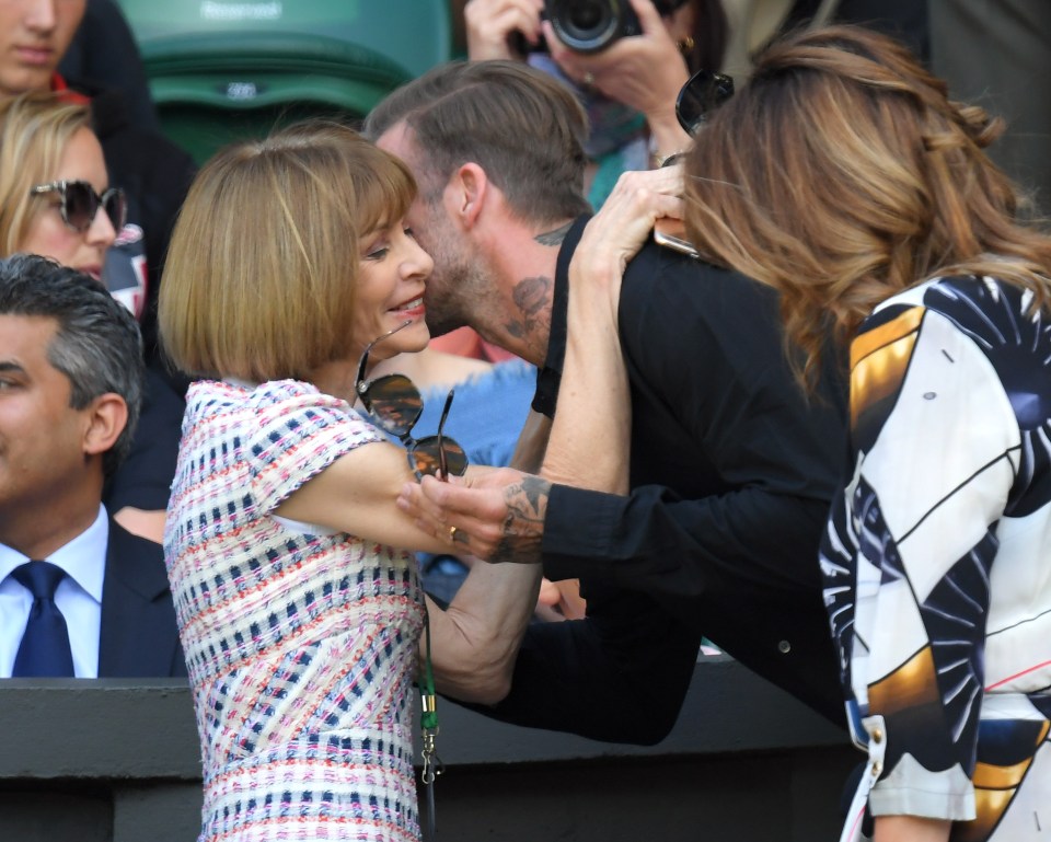 David Beckham embraces Vogue chief Anna Wintour