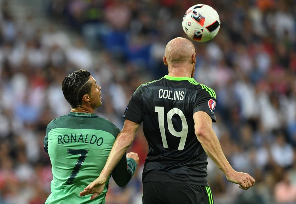  Ronaldo struggled in the first half against James Collins and Ashley Williams