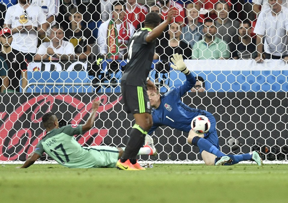  Nani does well to anticipate Cristiano Ronaldo's scuffed shot and turns in for Portugal's second