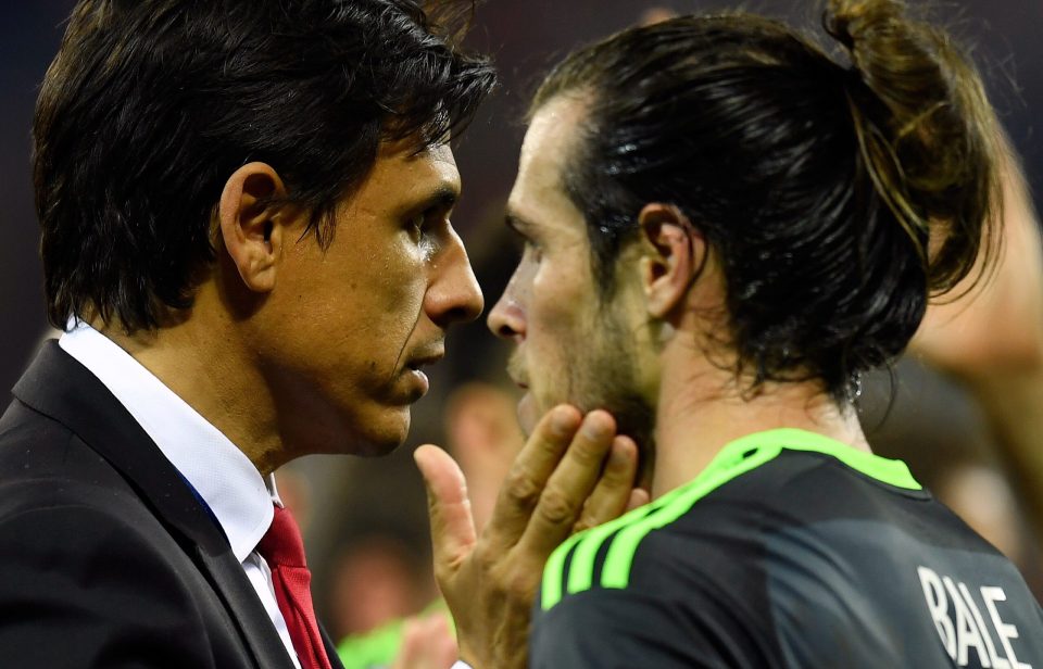 Chris Coleman gives Gareth Bale his best after Wales were knocked out of the Euros at the semi-final stage