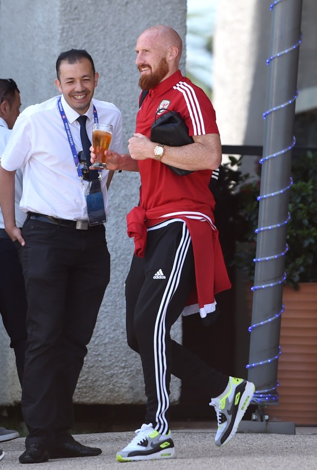 West Ham defender James Collins grabbed a beer from the Golden Tulip hotel