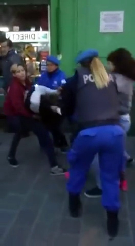  Police came in to break up the fight, but even they struggled to initially calm things down