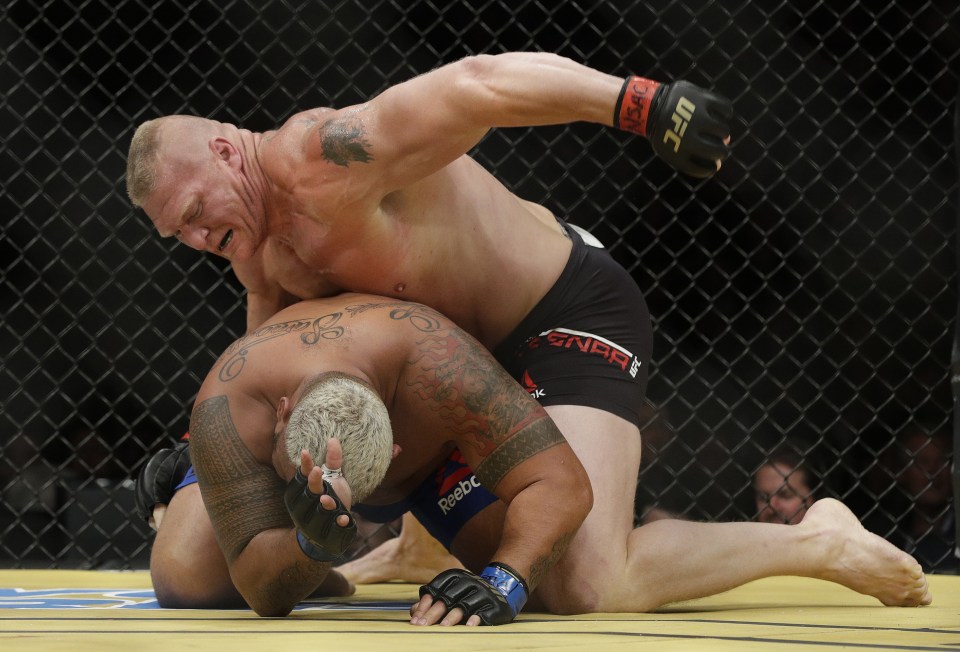 Brock Lesnar defeated Mark Hunt in his first UFC bout in five years