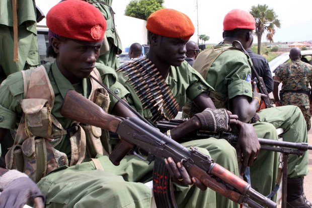 Rebel soldiers loyal to South Sudan's vice president Riek Machar are seen in Juba