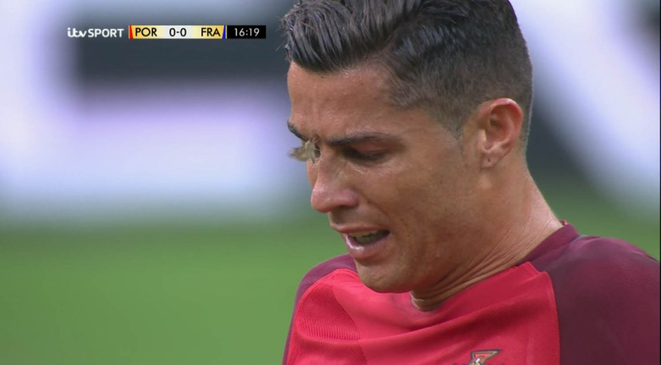  In a flap ... moth lands on Cristiano Ronaldo's face as he is down for the count